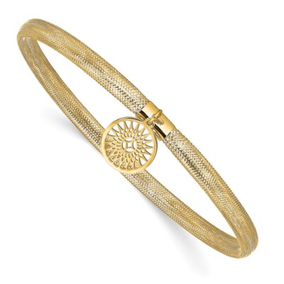 Pre-owned Diamond2deal 14k Yellow Gold Sun Charm Stretch Bangle Bracelet 1.11 Gm
