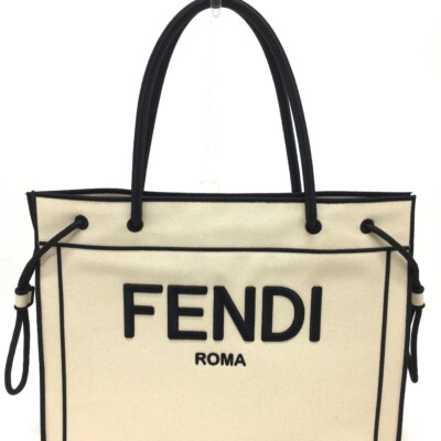 FENDI 8BH379 Logo Rome Shopper Large Tote Bag Canvas Beige x