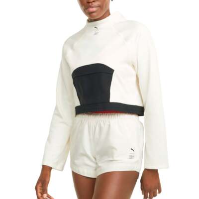 

Puma Train First Mile X Mock Neck Пуловер с длинным рукавом Женские белые повседневные топы, Белый