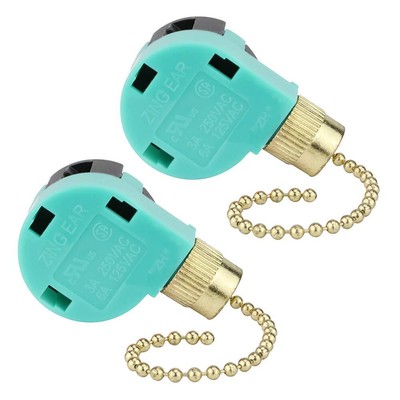 Ceiling Fan Switch 3 Speed 4 Wire Zing Ear ZE-268S6 Pull Chain Switch Control...