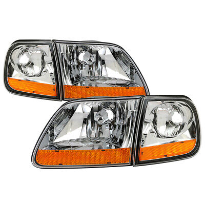 97-03 Ford F150 Replacement Headlights w/Corner Lamps Harley Davidson Style