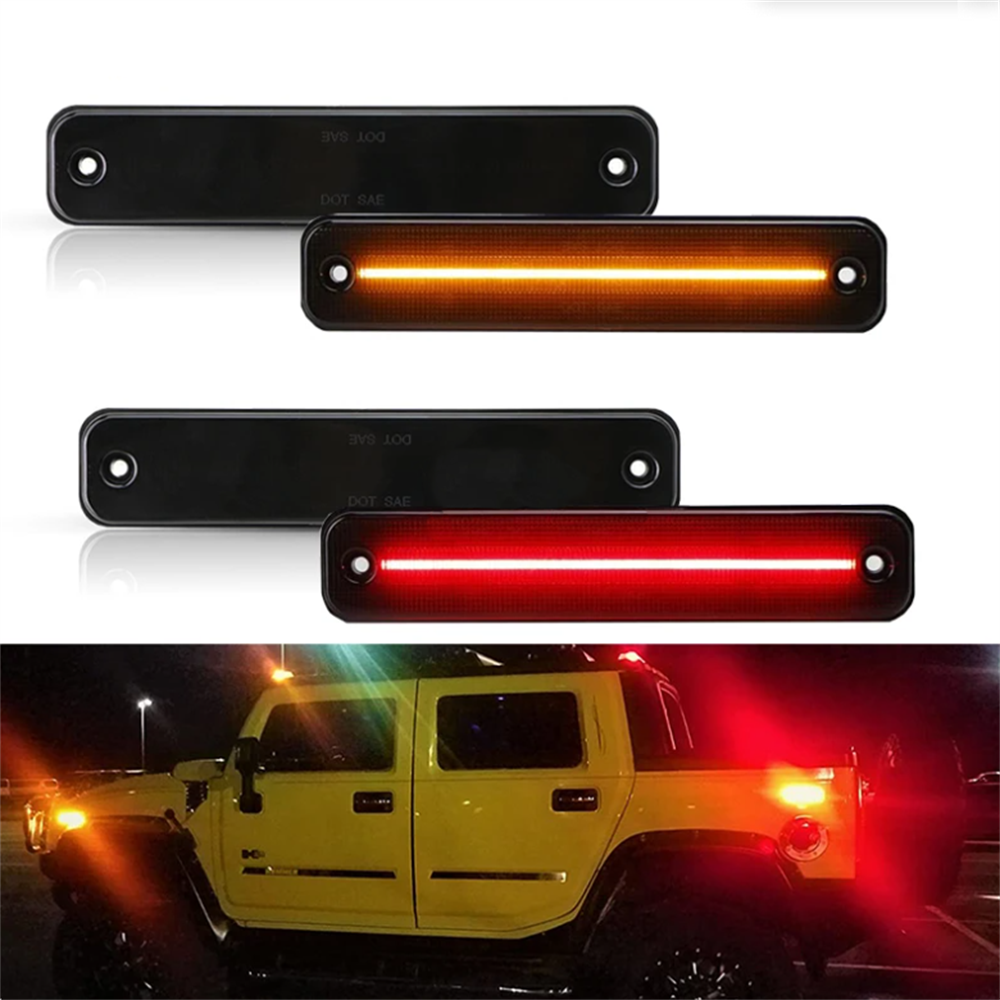 For 2003-2009 HUMMER H2 Smoked LED Side Marker Light Front Rear Set Amber Red 4X