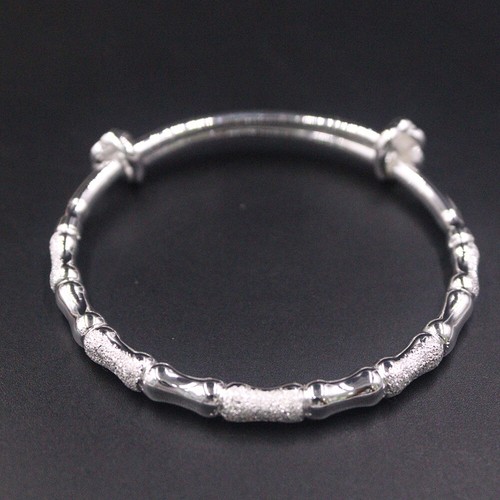 Real S990 Fine Silver Bangle Bamboo-Shape Adjustable Bangle
