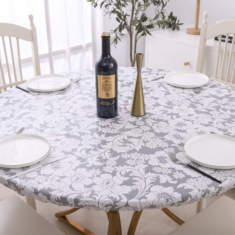 Round Tablecloth, Fitted round Plastic Vinyl Table Cloths with Flannel Backing a