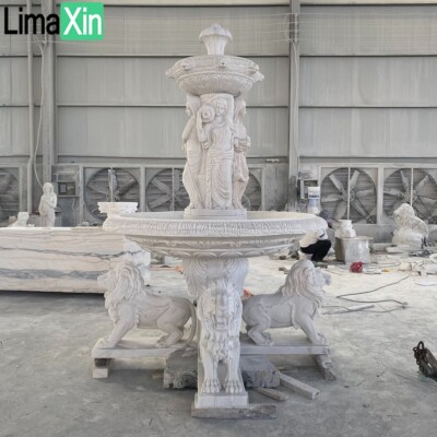 BEAUTIFUL CARVED ESTATE GARDEN MARBLE LION WALL FOUNTAIN,MARBLE FOUNTAIN - lmx