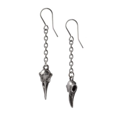 Alchemy Gothic Rabenschadel Schlenker Earrings Raven Crow Skull Pewter Dangle