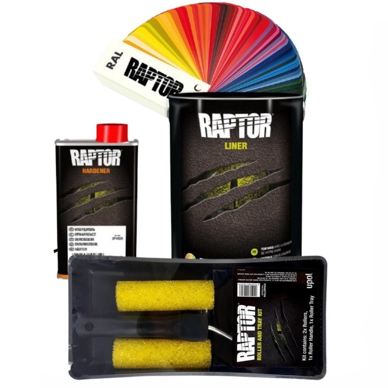 Upol Raptor Peinture 4,0 L Bidon + Rouleau Kit. Toutes Les Couleurs Ral.