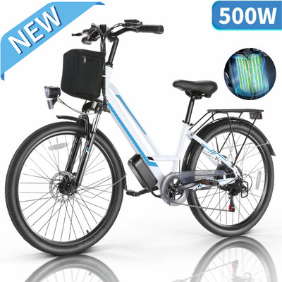 500W 48V Electric Bike 26'' Commuting Bicycle Adults City Cruiser E-Bike Low Step