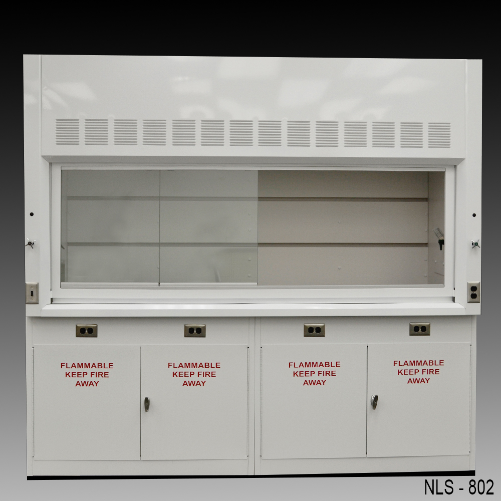 8' Fisher American Fume Hood w/ Two Flammable Cabs, Top, Valves - New - R