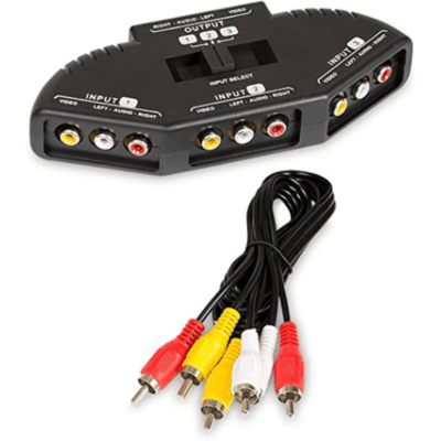 RCA AV Splitter 3-Way Video Switch Box Cable for Connecting 3 RCA Output Devices