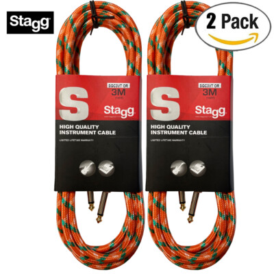 2-PACK Stagg 10FT Vintage Tweed Guitar Instrument Cable - Orange SGC3VT OR