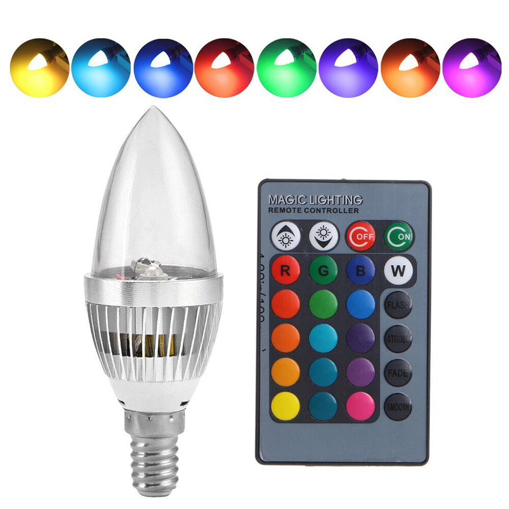 E12 E14 RGB Remote Control Candelabra LED Bulb Color Changing Candle Light Lamp