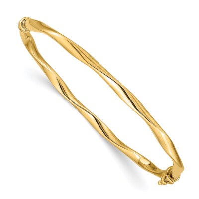 Pre-owned Skyjewelers Real 14kt Yellow Gold Twisted Tube Hinged Bangle; 7 Inch