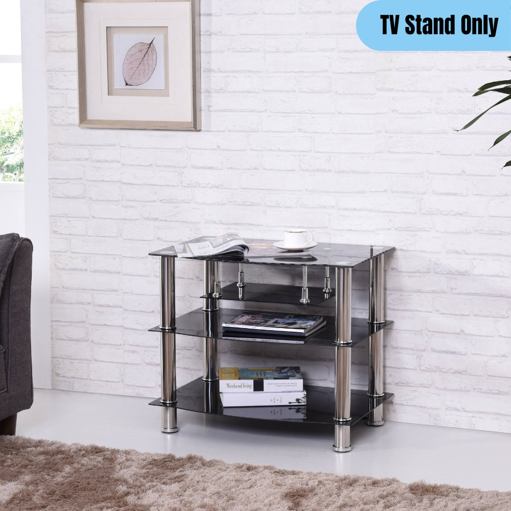 32" TV Stand 4Glass Shelves Contemporary Media Console Storage Display