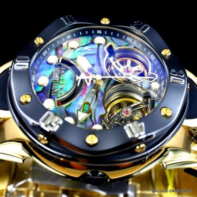 Pre-owned Invicta Reserve Kraken Double Open Heart Automatic Abalone Gold Plated Watch