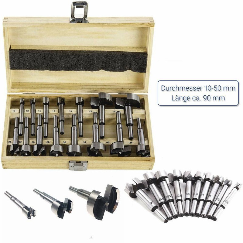 15 Forstnerbohrer 10-50mm im Holzkasten NEU Forstnerbohrer Set Satz
