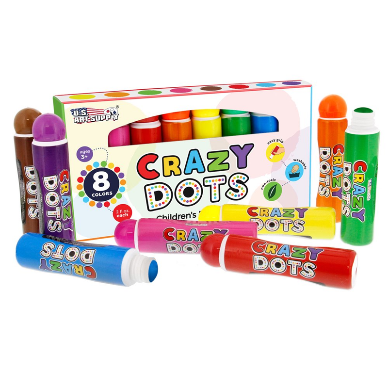 US Art Supply 8 Color Crazy Dots Childrens Dot Markers - Children'S Washable Pai