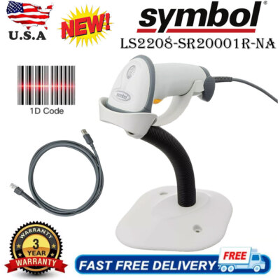 Zebra Symbol LS2208-SR20001R-NA 1D Handheld Barcode Scanner W/Stand USB Cable US
