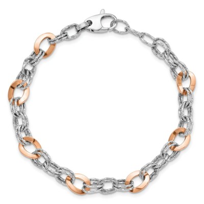 Pre-owned Superdealsforeverything Real 14k Rose And White Gold Polished Diamond Cut Fancy Link Chain Bracelet