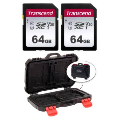 Transcend TS64GSDC300S 64GB UHS-I U3 SD Memory Cards X2 + Memory Card Hardcase