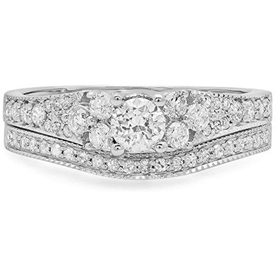 Dazzlingrock Collection 1.00 Carat (ctw) 14K White Gold Round Diamond Ladies Set