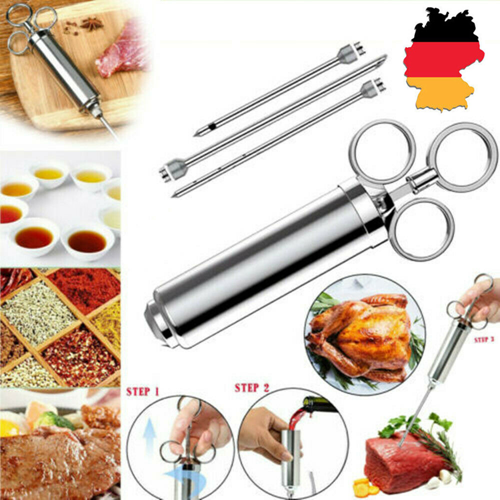 Edelstahl Marinierspritze BBQ Bratenspritze Gewürzspritze Fleischspritze 60ml DE