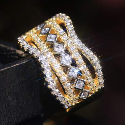 Gorgeous Two Tone 925 Silver Plated Ring Jewelry Women Band Ring Sz 6-10
