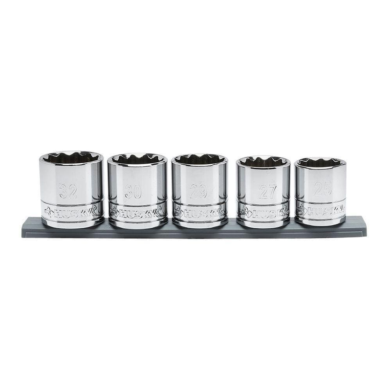 Socket Set 1/2 inch Drive 12-Point Metric Extra Large 5-Piece Polished Mirror