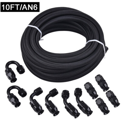 6/8/10AN Black Nylon PTFE Fuel Line 10/16FT 6 or 10 Fittings Hose Kit E85 US