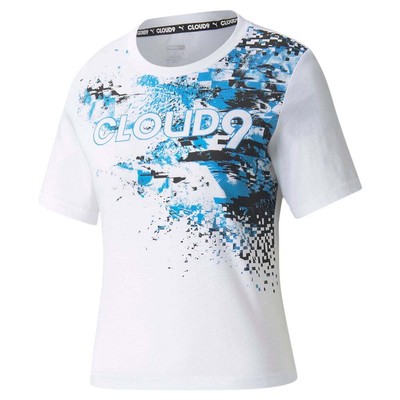 

Puma Cloud9 Graphic Crew Neck Футболка с коротким рукавом Женские белые повседневные топы 5323, Белый