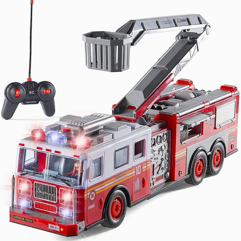 Prextex RC Fire Engine Truck Remote Control 14-Inch Rescue Fire Truck with 12-In