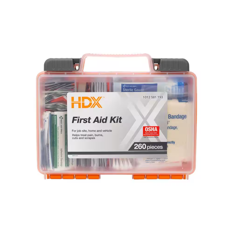 First Aid Kit 260 Piece OSHA Compliant Emergency Medical Supplies Hard Case Home