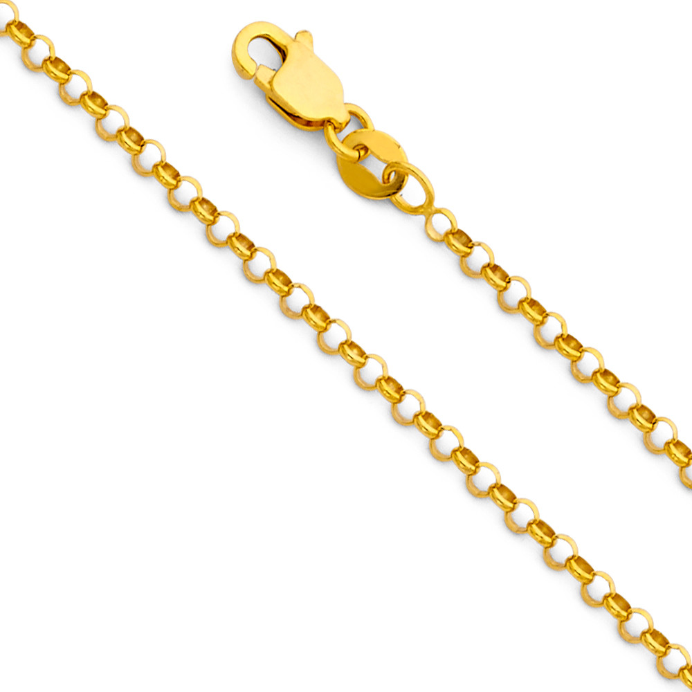 Pre-owned Necklace Real 14k Yellow Gold Rolo Cable  Chain 2.1 Mm 16" 18" 20" 22" 24" Unisex