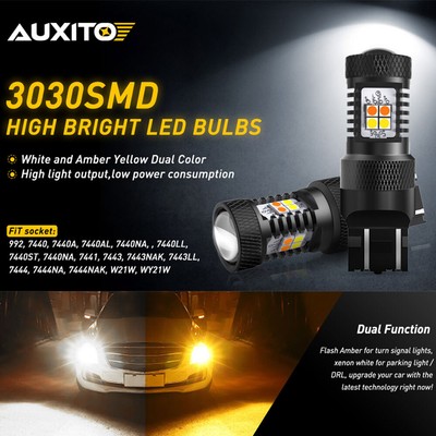 AUXITO LED DRL Parking Lamps Amber/White Switchback 7444 7443 Turn Signal Light