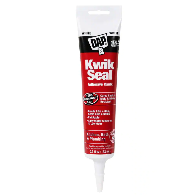 Adhesive Caulk, White Kitchen and Bath Sinks Tubs Faucet Kwik Seal 5.5 oz.