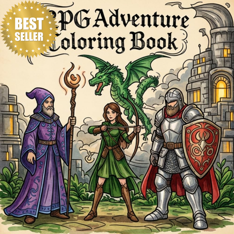 Fantasy RPG Adventure Coloring Book: a Mythical Journey with Powerful Wizards, B