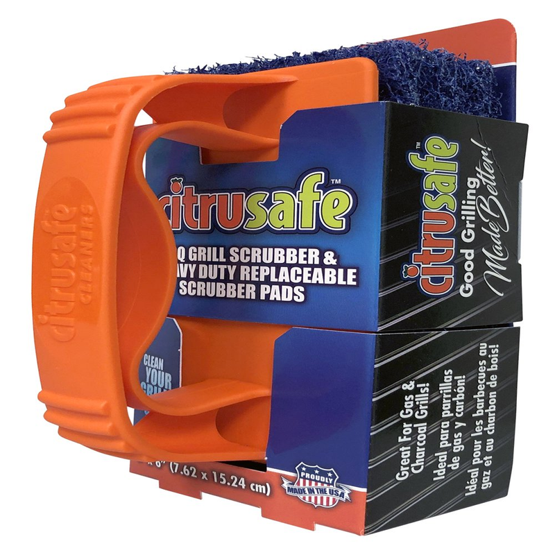 Citrusafe BBQ Grill Scrubber with 3 Heavy Duty Replaceable Nylon Scrubber Pads