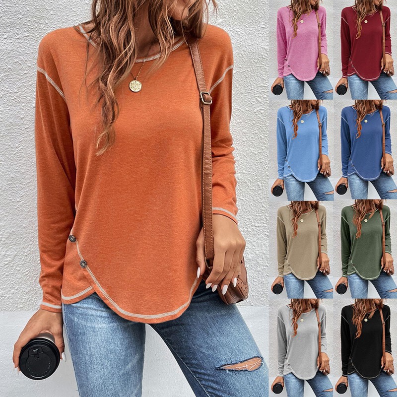 Women Long Sleeve Blouse Shirts Ladies Tee Tunic Tops Buttons