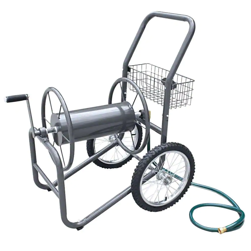 300 Ft 2 Wheel Industrial Garden Hose Reel Cart Watering Manual Crank Portable