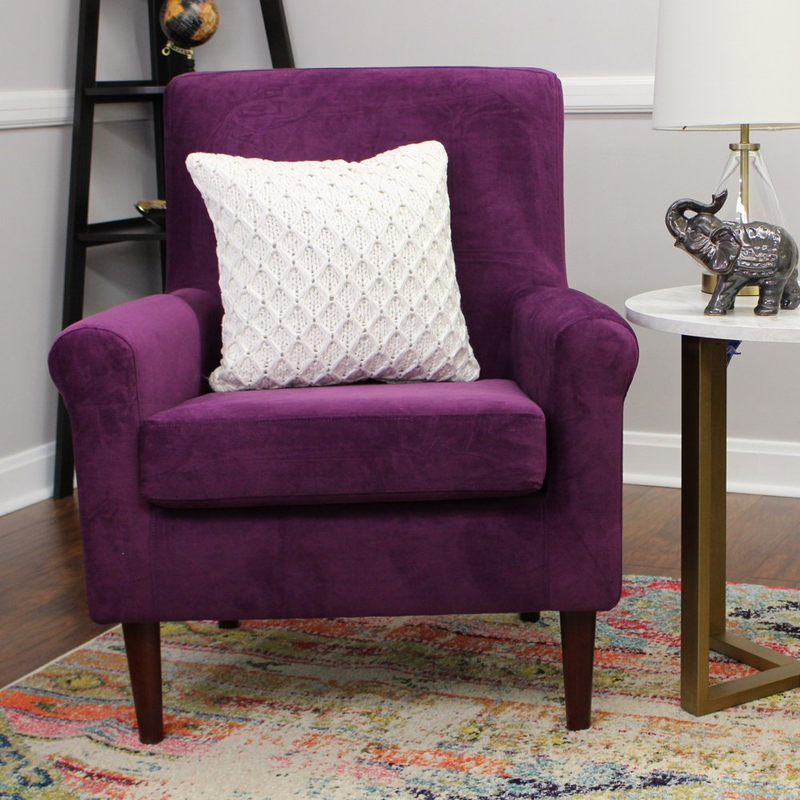 Lounge Accent Chair Square Dark Purple Polyester Fabric Seat Rolled Armrest