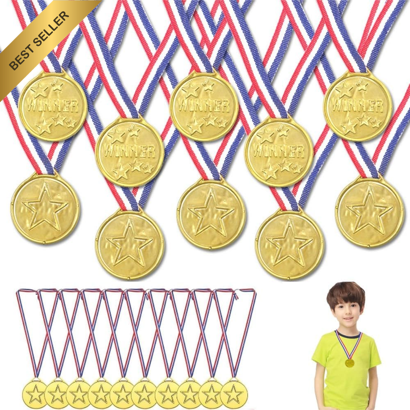 30Pcs Gold Plastic Winner Medals with Neck Ribbons for Party, Games