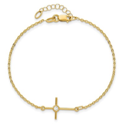 Pre-owned Superdealsforeverything Leslie's Real 14kt Yellow Gold Polished Cz Cross 1in Ext. Chain Bracelet; 7 Inch