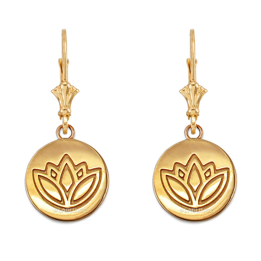 Pre-owned La Blingz 14k Gold Lotus Leverback Earrings In Yellow Gold