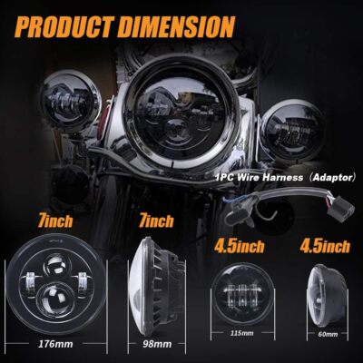 7" inch Led Headlight + 4.5" Fog Lights For Yamaha V-Star XVS 650 950 1100 1300