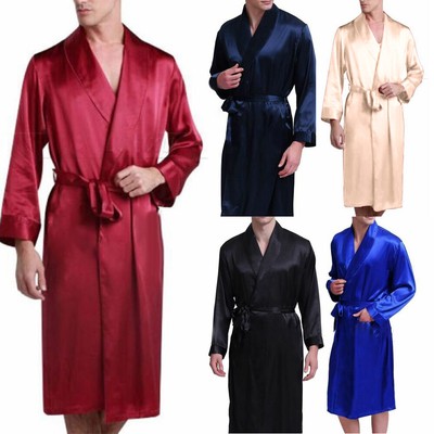 Männer Seidensatin Lange Robe Bademantel Nachthemd Pyjamas Für Großes Geschenk