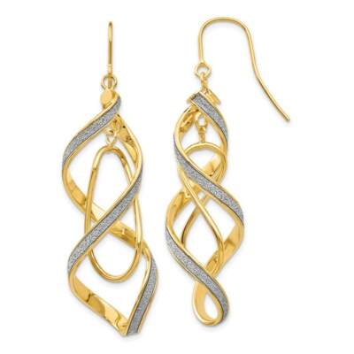 Pre-owned Superdealsforeverything Real 14kt Yellow Gold Polished Glitter Infused Spiral Dangle Earrings