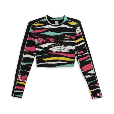 Укороченный пуловер с имитацией шеи и длинным рукавом Puma Wal T7, женские черные повседневные топы