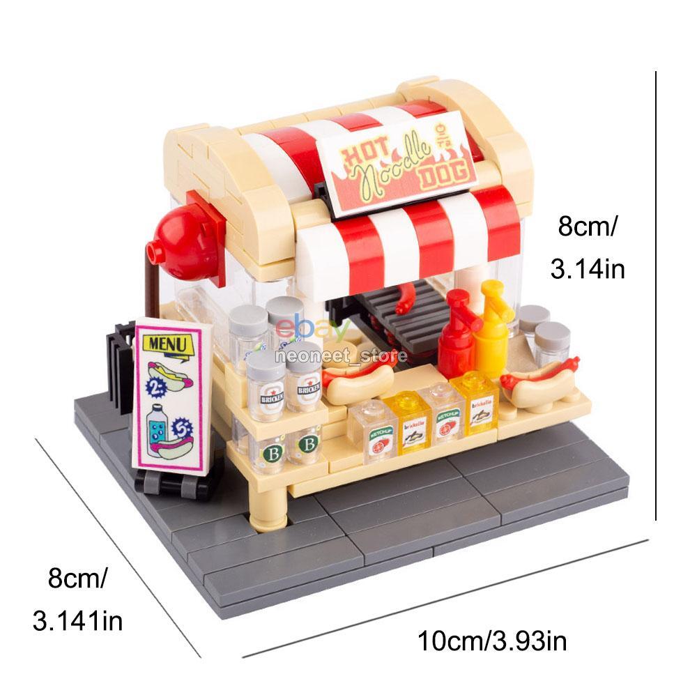 MOC Building Blocks Bricks Street View Pizza Cart Park Mini Custom Figures DIY