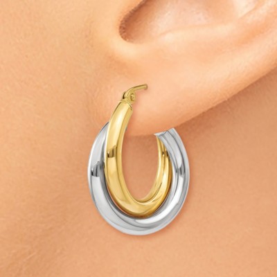 Pre-owned Superdealsforeverything Real 14kt Two-tone Polished Double Tube Hoop Earrings