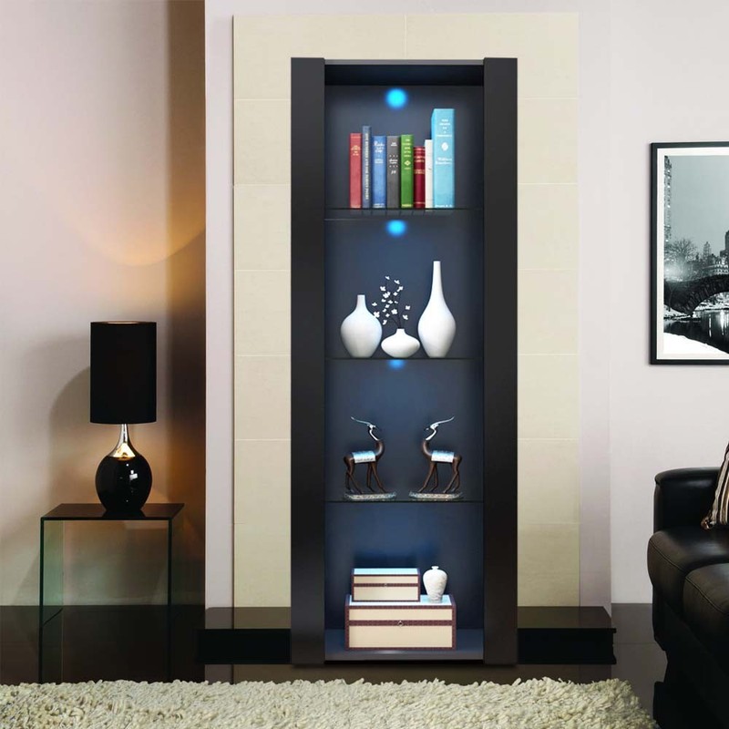 High Gloss Black Display Cabinet Sideboard Unit Cupboard Living